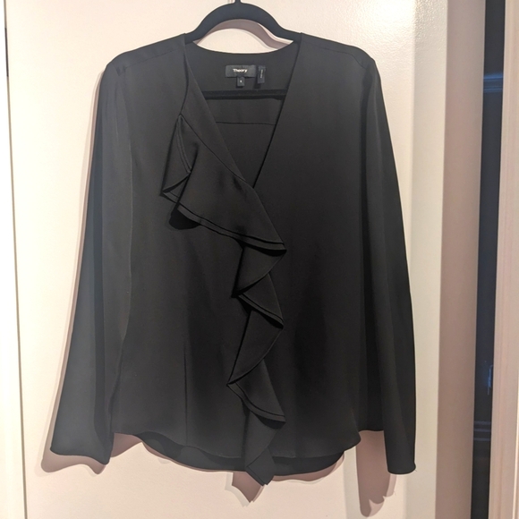 THEORY Jastrid 100% Silk Ruffle Front Blouse - Picture 3 of 11